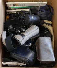 BOX LOT OF CAMERAS, ETC.