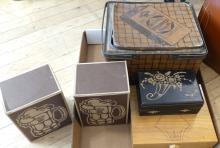 BRIEFCASE, MUGS, TIN AND BOXES
