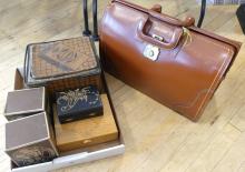 BRIEFCASE, MUGS, TIN AND BOXES