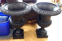 PAIR OF LARGE CAST IRON GARDEN URNS