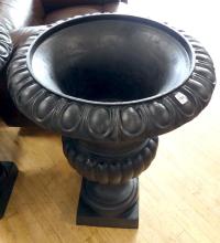 PAIR OF LARGE CAST IRON GARDEN URNS