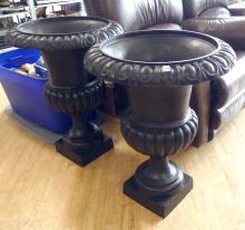 PAIR OF LARGE CAST IRON GARDEN URNS