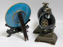 CLOISONNE PLATE AND PAIR OF BOOKENDS