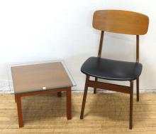 TEAK SIDE TABLE AND CHAIR