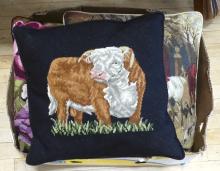 FIVE NEEDLEPOINT ACCENT PILLOWS