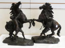 PAIR OF LARGE BRONZE MARLY HORSE SCULPTURES