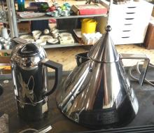 FOUR MCM STAINLESS STEEL KETTLES