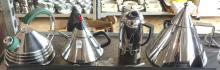 FOUR MCM STAINLESS STEEL KETTLES