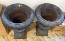 PAIR OF CAST IRON GARDEN URNS