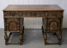 OAK LEATHER TOP DESK