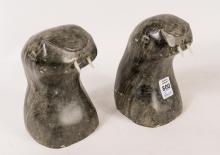 PAIR OF SOAPSTONE "WALRUS" BOOKENDS