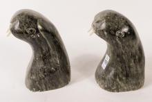 PAIR OF SOAPSTONE "WALRUS" BOOKENDS