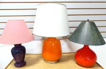 THREE MCM POTTERY LAMPS