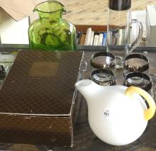 BEVERAGE SET, WINE CARAFE, WINE JUG AND GOBLETS