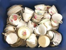 BOX AND BIN OF ASSORTED CHINA, ETC.