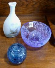 VASE, BOWL AND PAPERWEIGHT