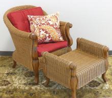 WICKER CHAIR & OTTOMAN