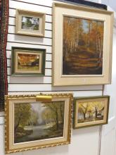 FIVE FRAMED OIL PAINTINGS