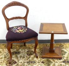 ANTIQUE SIDE CHAIR & END TABLE