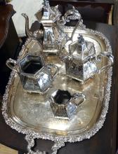 19TH CENTURY SILVER PLATE TEA AND COFFEE SERVICE