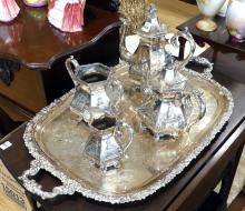 19TH CENTURY SILVER PLATE TEA AND COFFEE SERVICE