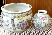 CHINESE PORCELAIN FISH BOWL AND VASE