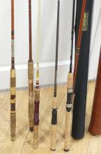 SIX FISHING RODS AND THREE CASES