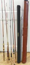 SIX FISHING RODS AND THREE CASES