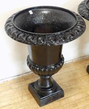 PAIR OF CAST IRON GARDEN URNS
