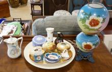 ASSORTED CHINA AND LAMP