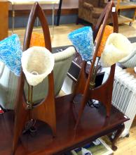 PAIR OF UNIQUE TEAK TABLE LAMPS