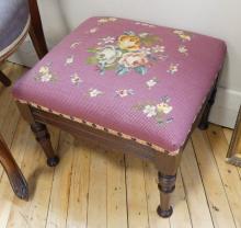 VICTORIAN SIDE CHAIR AND FOOTSTOOL