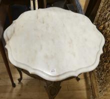 CAST METAL MARBLE TOP WINE TABLE