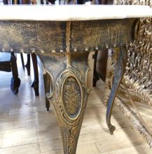 CAST METAL MARBLE TOP WINE TABLE