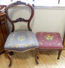VICTORIAN SIDE CHAIR AND FOOTSTOOL