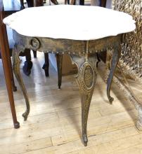 CAST METAL MARBLE TOP WINE TABLE