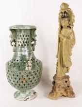 CHINESE SOAPSTONE FIGURINE & VASE