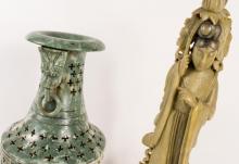 CHINESE SOAPSTONE FIGURINE & VASE