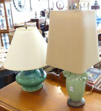 TWO ART POTTERY TABLE LAMPS