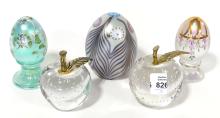 FIVE ART GLASS PAPERWEIGHTS