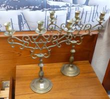 PAIR OF BRASS CANDELABRA