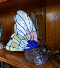 THREE STAINED GLASS "BUTTERFLY" LAMPS
