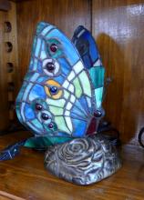 THREE STAINED GLASS "BUTTERFLY" LAMPS