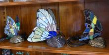 THREE STAINED GLASS "BUTTERFLY" LAMPS