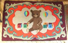 TWO "TEDDY BEAR" HOOKED RUGS