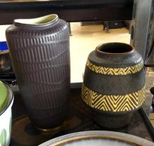 TWO WEST GERMAN POTTERY VASES AND BOWL