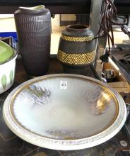 TWO WEST GERMAN POTTERY VASES AND BOWL