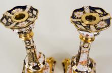 PAIR OF ROYAL CROWN DERBY "IMARI" CANDLESTICKS