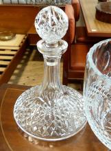 TWO CRYSTAL DECANTERS AND BOWL