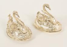 PAIR OF SILVER "SWAN" SALT DISHES
